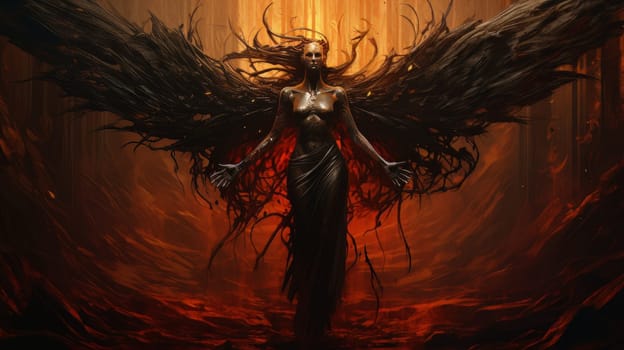 Epic beautiful female demon of hell, punisher of all sinners, the enemy of God. Apocalypse, Halloween, sin lust, AI
