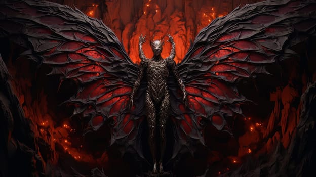 Epic creepy demon of hell with dark wings, punisher of all sinners, the enemy of God. Apocalypse, Halloween, horror story, AI