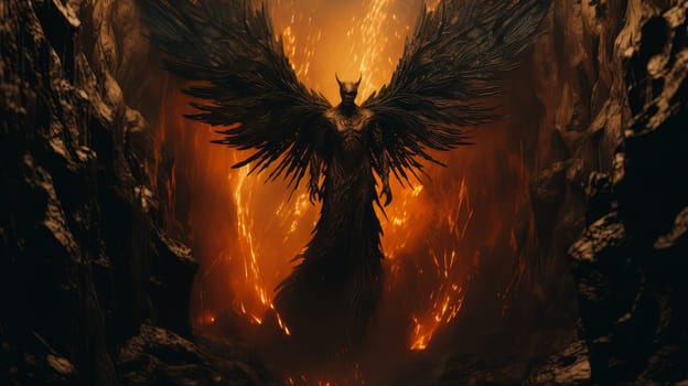 Epic creepy demon of hell with dark wings, punisher of all sinners, the enemy of God. Apocalypse, Halloween, horror story, AI