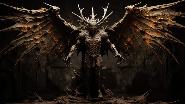 Epic creepy demon of hell with dark wings, punisher of all sinners, the enemy of God. Apocalypse, Halloween, horror story, AI