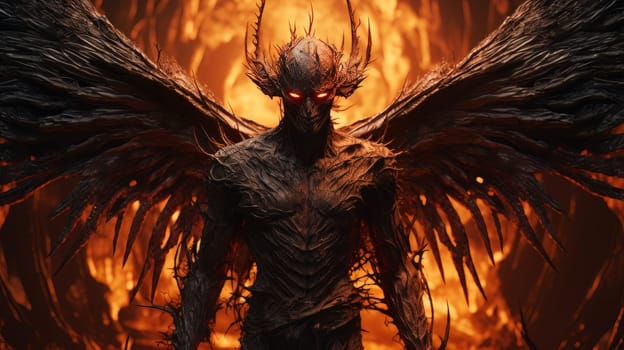 Epic creepy demon of hell with dark wings, punisher of all sinners, the enemy of God. Apocalypse, Halloween, horror story, AI
