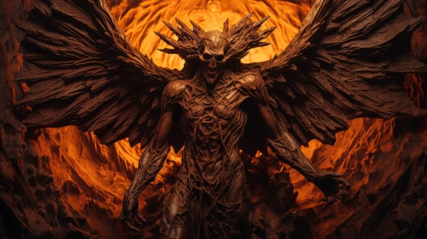 Epic creepy demon of hell with dark wings, punisher of all sinners, the enemy of God. Apocalypse, Halloween, horror story, AI