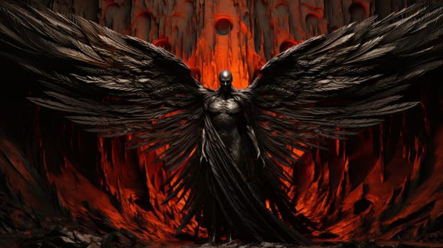 Epic creepy demon of hell with dark wings, punisher of all sinners, the enemy of God. Apocalypse, Halloween, horror story, AI