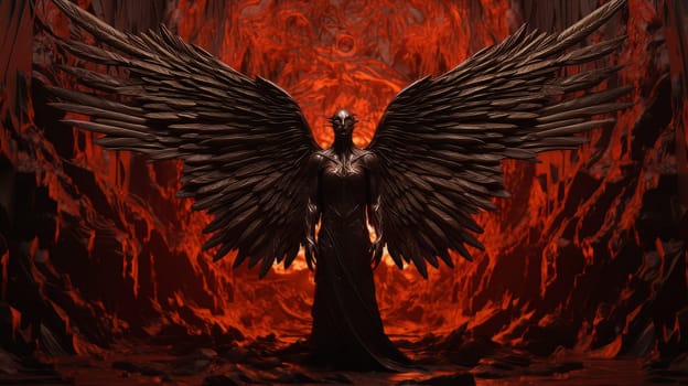 Epic creepy demon of hell with dark wings, punisher of all sinners, the enemy of God. Apocalypse, Halloween, horror story, AI