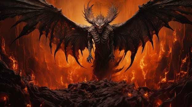 Epic creepy demon of hell with dark wings, punisher of all sinners, the enemy of God. Apocalypse, Halloween, horror story, AI