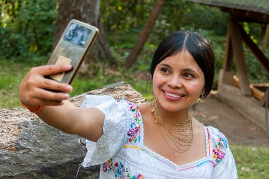 Amazonian Chic: Capturing the Essence of Ecuador's Indigenous Beauty in a Stunning Selfie. High quality photo