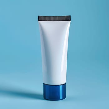 A white cylindrical drinkware with a blue cap is placed on a blue background, showcasing a sleek design. The electric blue accent adds a modern touch to the gadget