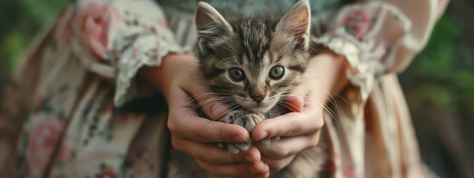 Kitten in the hands of a woman. Selective focus. people.