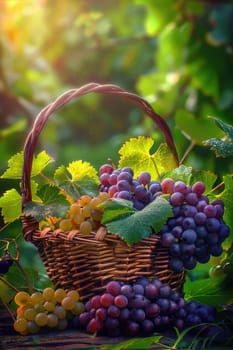 Basket with grape harvest in the vineyard. Selective focus. Nature.