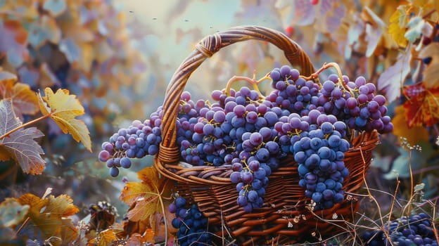 Basket with grape harvest in the vineyard. Selective focus. Nature.