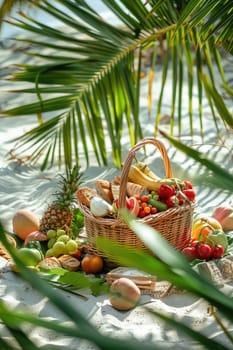 Fruit basket on the beach. Selective focus. food.