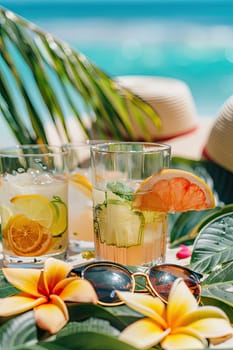 Beautiful exotic cocktails on the beach. Selective focus. drinks.