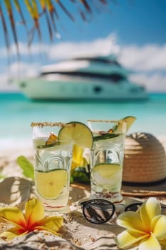 Beautiful exotic cocktails on the beach. Selective focus. drinks.