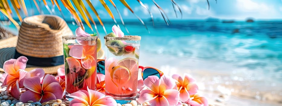 Beautiful exotic cocktails on the beach. Selective focus. drinks.