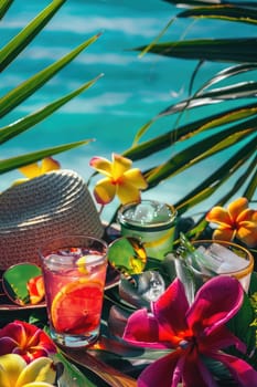 Beautiful exotic cocktails on the beach. Selective focus. drinks.