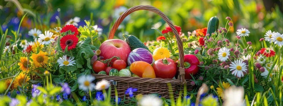 Basket with vegetables and fruits. Selective focus. food.