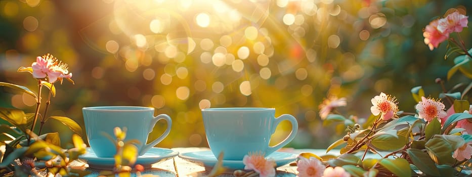 Cup of coffee in the garden. Selective focus. morning.
