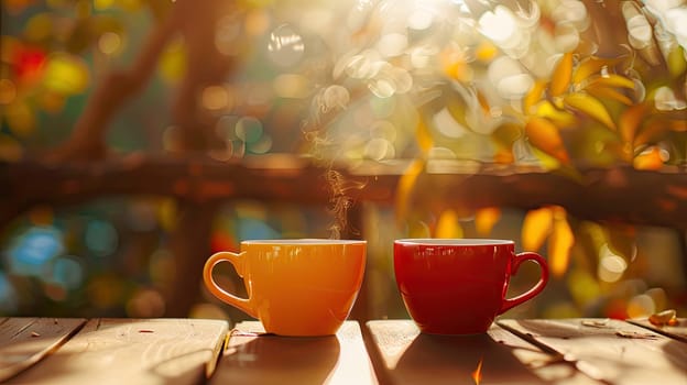 Cup of coffee in the garden. Selective focus. morning.
