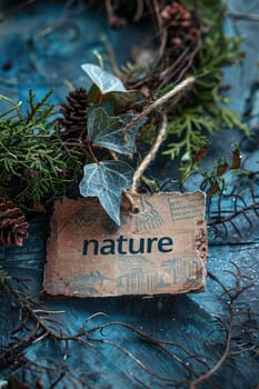 Word nature made from flower leaves. Selective focus. Green.