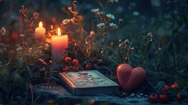 Candles and fortune telling magic in the forest. Selective focus. nature.