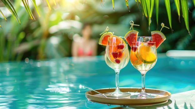 Beautiful exotic cocktails on the beach. Selective focus. drinks.