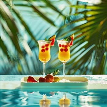 Beautiful exotic cocktails on the beach. Selective focus. drinks.