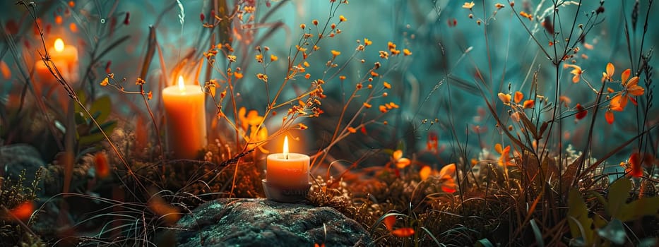 Candles and fortune telling magic in the forest. Selective focus. nature.