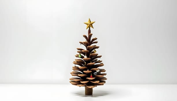 A mini Christmas tree made of pinecones, decorated with tiny ornaments, fully isolated to highlight its rustic and festive details. Perfect for cozy holiday themes and natural decor
