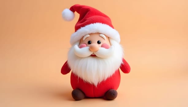 A cute plush Santa Claus figurine, fully isolated on a bright background, emphasizing its cheerful expression and details. Perfect for festive themes and holiday decorations