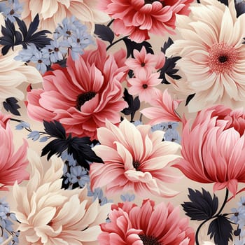 Seamless pattern tile background flowers and floral leaves plants. High quality photo
