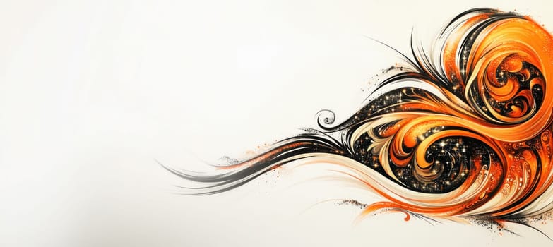 Swirling orange and black design creates an abstract floral pattern with highlights and space for text
