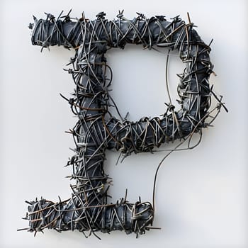 The letter p is crafted from barbed wire, resembling a twig or branch. This unique font adds a rugged touch to any Christmas decoration or fashion accessory