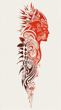 Intricate polynesian-style tattoo design inspired by maori culture, featuring flowing shapes and patterns in red and black ink