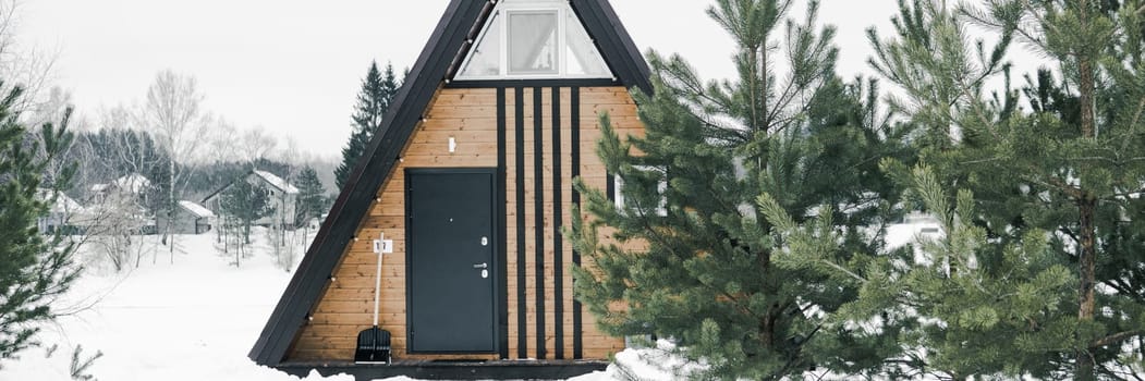 A country house in nature in winter. Rest in an ecologically clean place in winter. Glamping in nature