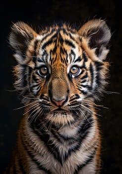 A stunning closeup image featuring a young tiger cub with captivating eyes