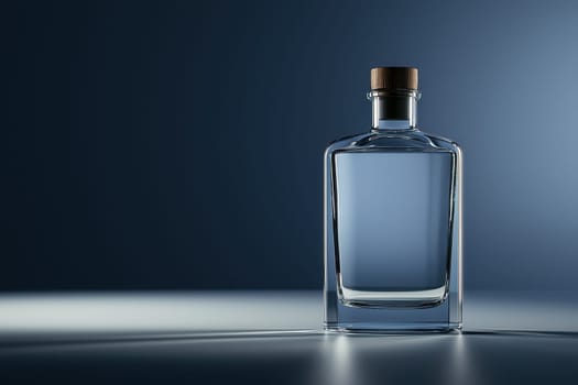 A stunning elegant glass bottle with a cork stopper, captured in a studio setting. This image features rich lighting and soft shadows, showcasing its transparent beauty. Ideal for beverage-related themes.