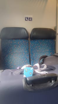 October 21 2024 Lazne Belohrad Czech Republic Europe, travel train, carriage, seats, tourist , station, transport. High quality photo
