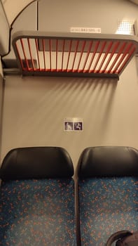 October 21 2024 Lazne Belohrad Czech Republic Europe, travel train, carriage, seats, tourist , station, transport. High quality photo