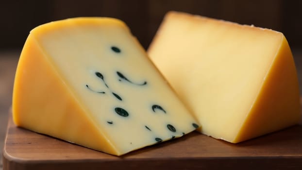 A beautiful assortment of artisan cheeses, showcasing varying colors, textures, and aromas, elegantly arranged on a rustic wooden board, inviting taste exploration and culinary delight.