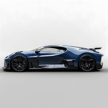 A sleek blue sports car with alloy wheels is parked on a clean white surface, showcasing its automotive design and stylish appearance