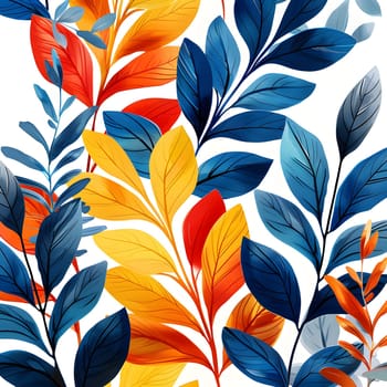 A beautiful seamless pattern of vibrant leaves, inspired by botanical art and painted with care. This textile design captures the essence of natures colorful organisms in a stunning display of art