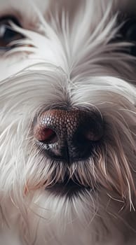 A detailed close-up of a dog's nose and fur showcasing texture and detail