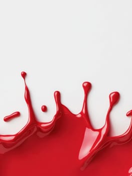 Rich red liquid splashes against clean white background, creating striking visual.