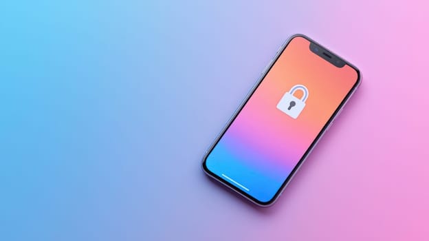 Secure smartphone with digital lock symbol on gradient background.