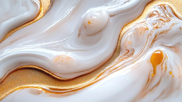 smooth, flowing marble pattern in shades of white and gold creates serene atmosphere.