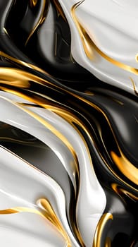 Elegant black, gold, and white abstract swirling fluid art background for modern decor