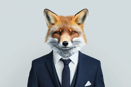 This photorealistic portrait features a dignified fox dressed in formal attire, combining elements of nature with a unique artistic twist, ideal for creative projects.