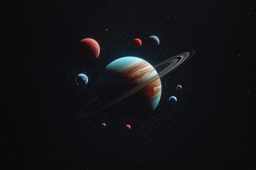 Colorful planets in curved solar system arrangement.