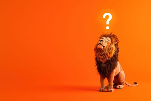 Stylish lion with question mark on orange background.