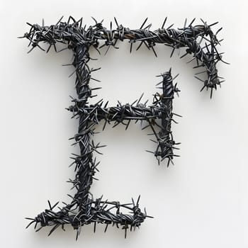 The letter h is crafted from twiglike metal thorns on a white background, resembling a terrestrial plant font. It gives an electric blue event vibe